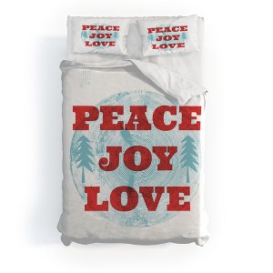 Heather Dutton Peace Joy Love Woodcut Duvet Cover + Pillow Sham(s) - Deny Designs - 1 of 4