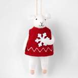Fabric Mouse with Knit Snowflake Vest Christmas Tree Ornament Red - Wondershop™