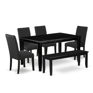 HomeStock 6-Piece Rectangle Black Finish Solid Wood Top Dining Table with 1 Bench, 4 Chairs - 1 of 4