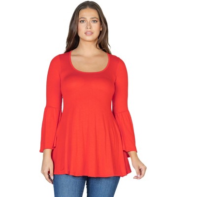 24seven Comfort Apparel Womens Long Bell Sleeve Flared Tunic Top : Target