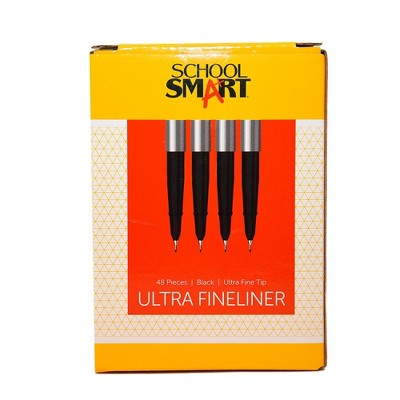 School Smart Fineliner Pen, 0.4 mm Ultra Thin Tip, Black, Pack of 48