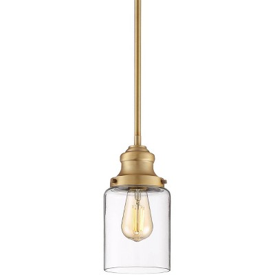 Possini Euro Design Warm Brass Mini Pendant Light 5" Wide Modern Jar Shaped Clear Glass for Kitchen Island Dining Room