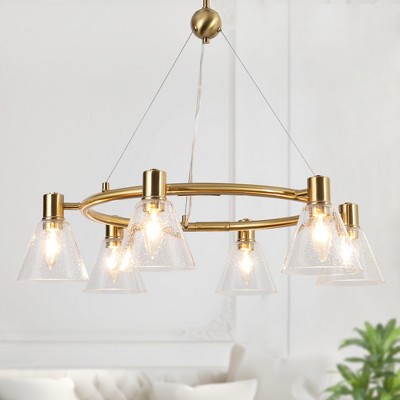 LNC Amaduz 6-Light 27" Modern Wagon Wheel Cone Large Chandelier, Gold with Seeded Cone Glass