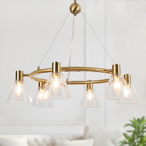 LNC Amaduz 6-Light 27" Modern Wagon Wheel Cone Large Chandelier, Gold with Seeded Cone Glass - 1 of 4