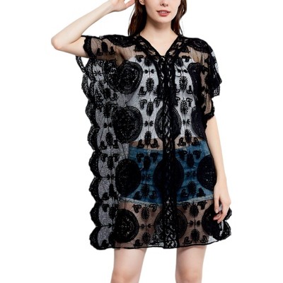Anna-Kaci Women's Embroidered Mesh Sheer Midi Dress