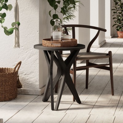JIONJOY Modern Farmhouse Pedestal End Table - Distressed Round Side Table with Star Tripod Base for Living Room