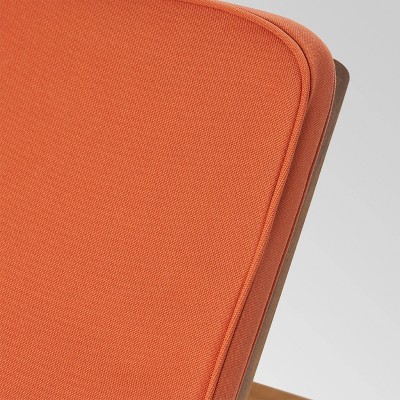 Teak Finish Acacia Wood Chaise Lounge with Rust Orange Cushion
