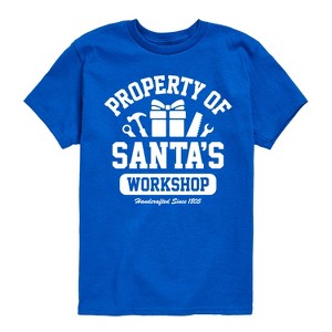 Boys' - Instant Message - Property Of Santas Workshop Christmas Short Sleeve Graphic T-Shirt - 1 of 4