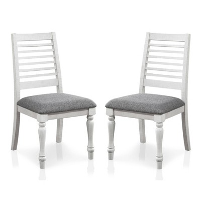 Set of 2 Cambrien Rustic Farmhouse Padded Seat Dining Chairs Antique White/Gray - HOMES: Inside + Out: Ladderback, Polyester Upholstery, Wood Frame