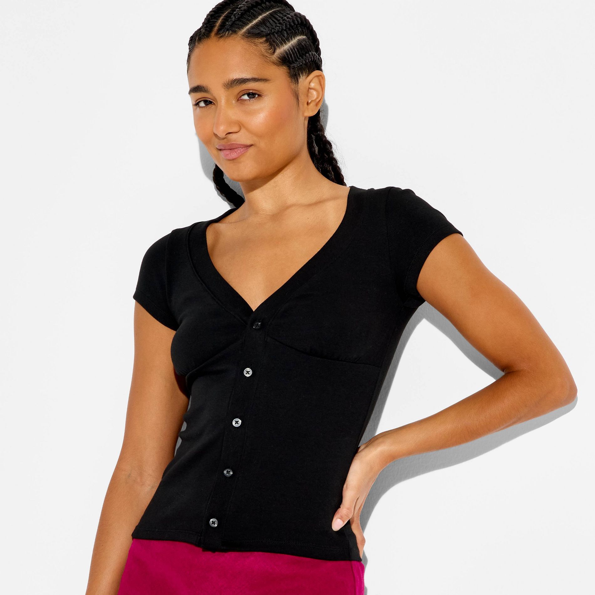 Women's Short Sleeve V-Neck Button-Up T-Shirt - Wild Fable™