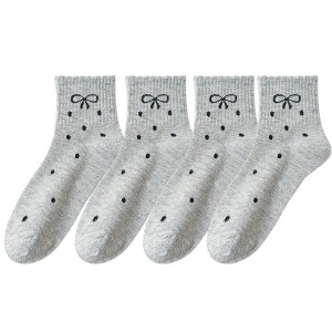 Anna-Kaci Women's Soft Cotton Ankle Socks with Bow Embroidery Polka Dot Design 4 Pairs - 1 of 4