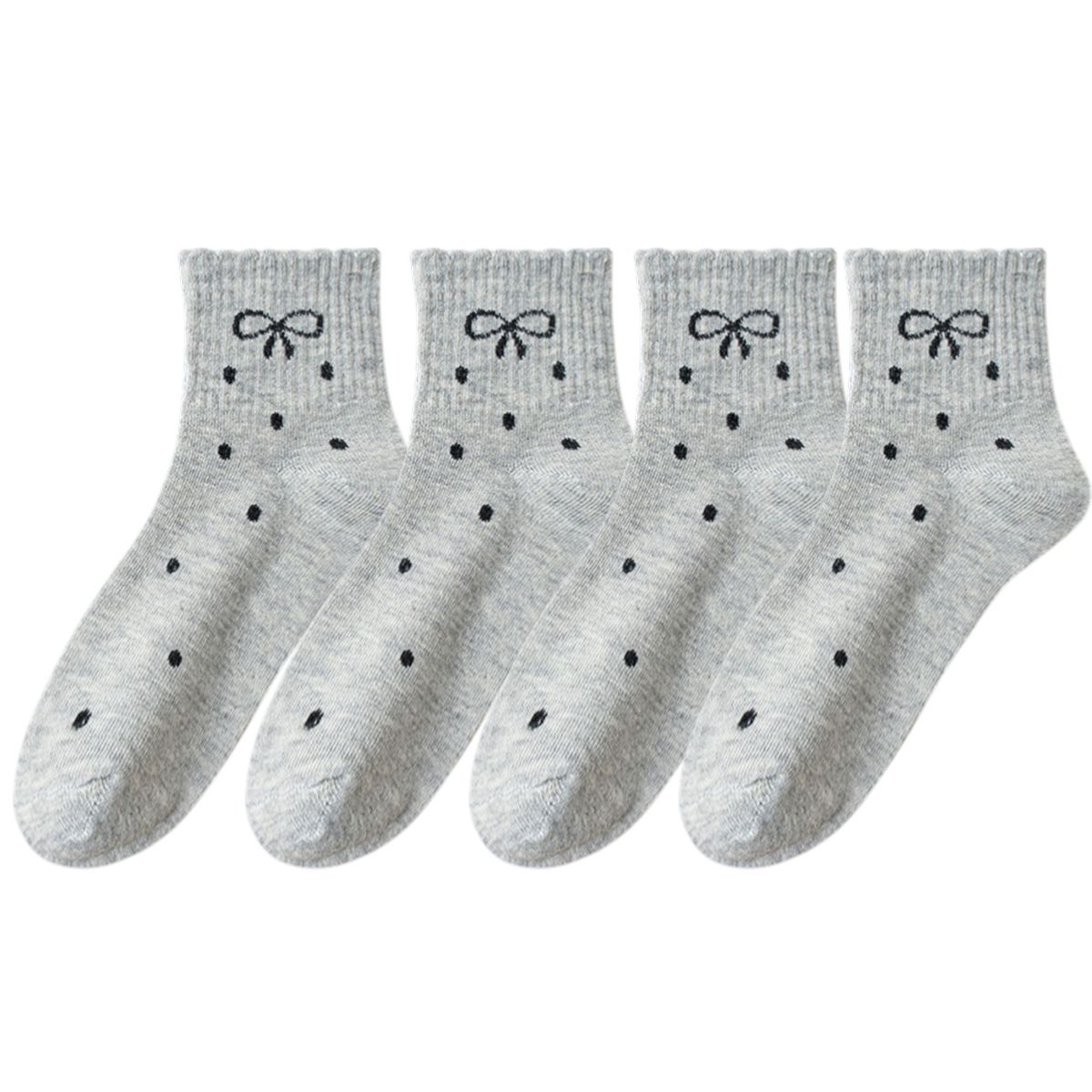 Anna-Kaci Women's Soft Cotton Ankle Socks with Bow Embroidery Polka Dot Design 4 Pairs - thumbnail 9
