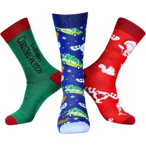 National Lampoon's Christmas Vacation Men's 3 Pack Moose Glass Squirrel Tree Sublimation Mid-Calf Adult Crew Socks Multicoloured - 1 of 4