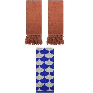 REGALWOVEN 3 Packs Geometric and Solid Absorbent Soft Cotton Hand Towel Set - 1 of 4