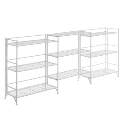Breighton Home Xtra Storage 3 Tier Wide Folding Metal Shelves with Set of 3 Extension Shelves in White