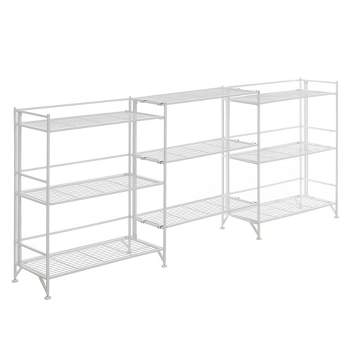 Breighton Home 32.5" Extra Storage 3 Tier Wide Folding Metal Shelves with Set of 3 Extension Shelves White