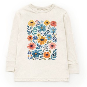 The Juniper Shop Watercolor Daisy Garden Youth Long Sleeve Tee - L - Natural - 1 of 4