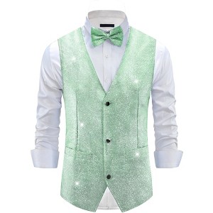 Lars Amadeus Men's Sparkly Formal Party Sleeveless Glitter Vest - 1 of 4