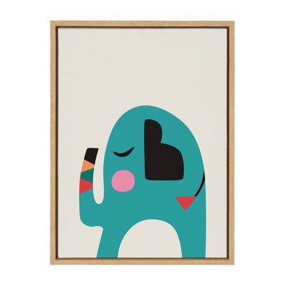 18" x 24" Sylvie Mid Century Modern Baby Elephant Framed Canvas Wall Art by Rachel Lee Natural - Kate and Laurel