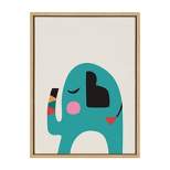 18" x 24" Sylvie Mid Century Modern Baby Elephant Framed Canvas Wall Art by Rachel Lee Natural - Kate and Laurel