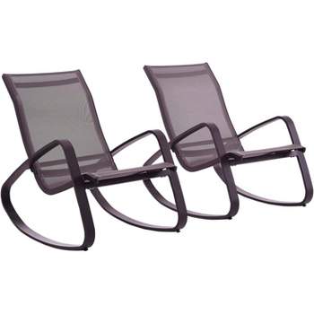 Modway Traveler Rocking Lounge Chair Outdoor Patio Mesh Sling Set of 2 Black Black