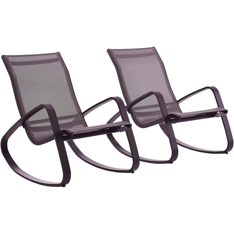 Modway Traveler Rocking Lounge Chair Outdoor Patio Mesh Sling Set of 2 Black Black, 1 of 2