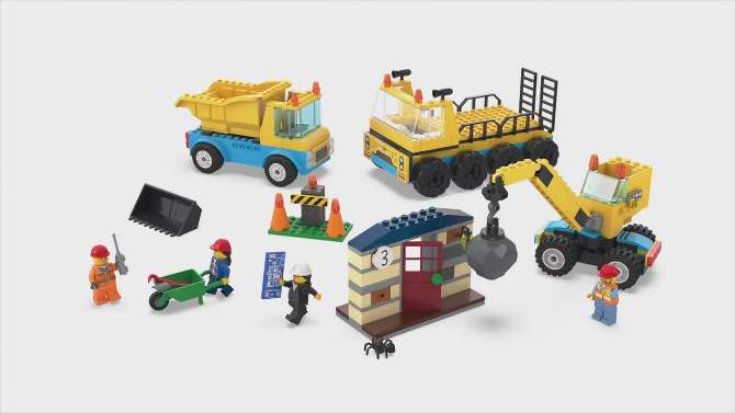 LEGO City Construction Trucks and Wrecking Ball Crane Building Toy Set 60391, 2 of 8, play video