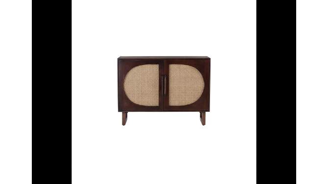 46&#34; Leilani Mid-Century Modern Cane Front Console Solid Wood 2 Door Storage Brown - Powell, 2 of 16, play video
