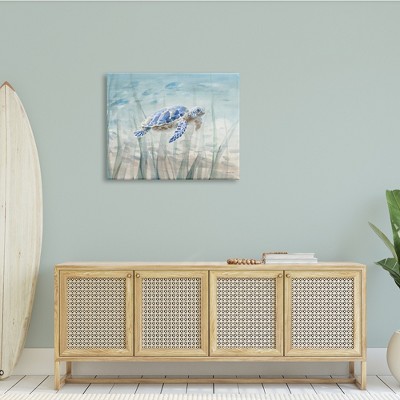 Baby Sea Turtle Blue Speckled Aquatic Animal Canvas Wall Art, 30 x 40