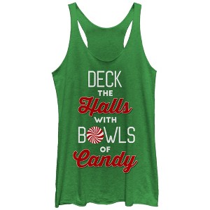 Women's CHIN UP Christmas Candy Deck the Halls Racerback Tank Top - 1 of 3