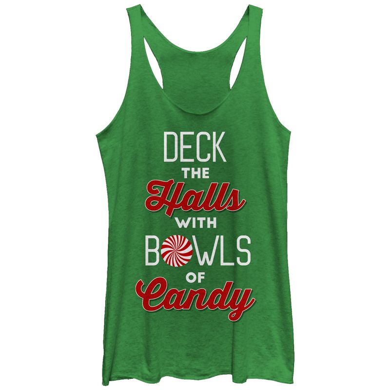 Women's CHIN UP Christmas Candy Deck the Halls Racerback Tank Top, 1 of 4