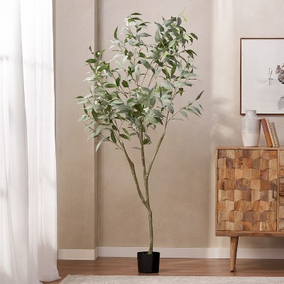6.5' Green Artificial Eucalyptus Tree in Black Plastic Pot