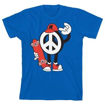Skater Peace Sign Youth Royal Blue Short Sleeve Crew Neck Tee