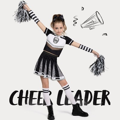 Joyfy Halloween Cheerleader Costume for Girls, Skull Spirit Halloween Outfit for Kids with Accessories