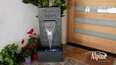 Gray Polystone and Fiberglass Cascading Wall Fountain with LED Lights