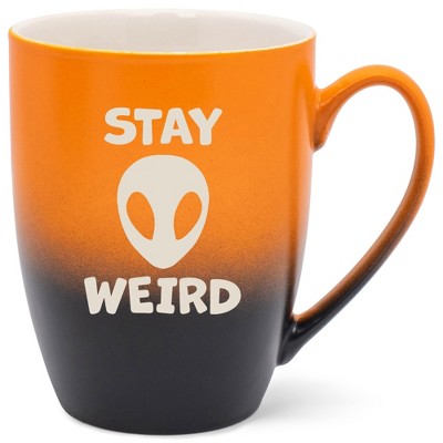 100 North Alien 10 Ounce Orange and Black Two Toned Ombre, Comfortably Fits Your Hands, Ceramic Tea Coffee Cup Mug, Stay Weird