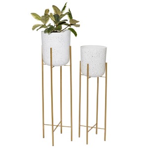 2pc Tall Metal Planters Gold/Speckled White - Olivia & May: Indoor/Outdoor, No Assembly Required - 1 of 4