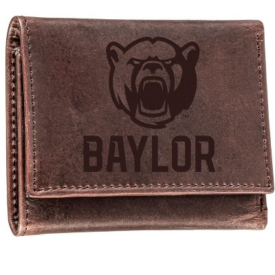 Evergreen NCAA Baylor Bears Brown Leather Trifold Wallet Officially Licensed with Gift Box
