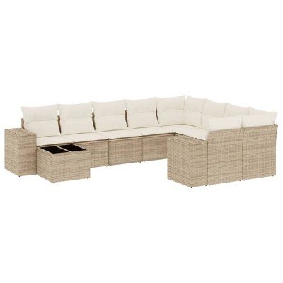 vidaXL 10 Piece Patio Sofa Set with Cushions - Beige and Cream