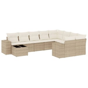 vidaXL 10 Piece Patio Sofa Set with Cushions - Beige and Cream - 1 of 4