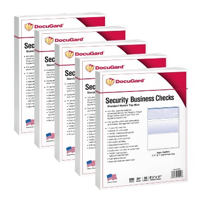 5pk 500 Sheets/Pack 24lb Standard Blue Marble Top Security Business Checks 8.5"x11" - DocuGard