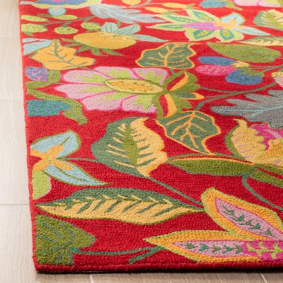 Handmade Red Wool Floral Tufted Area Rug, 5'0" x 8'0"