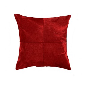 HomeRoots 18" Red Cowhide Geometric Throw Pillow - 1 of 4