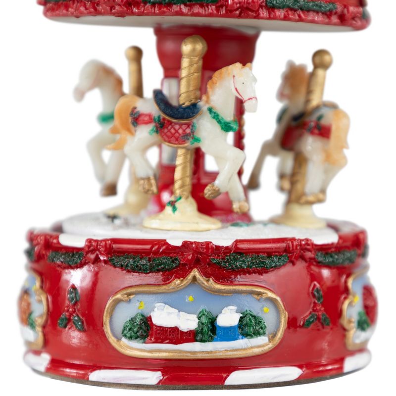 Northlight Winter Horses Animated Musical Christmas Carousel - 6.5" - Red and White, 3 of 6