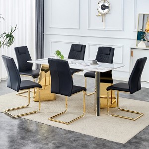 Oversart Table and chair set.63"x31.5x30" Luxurious Cold Jade Patterned Sintered Stone Dining Table - 1 of 4