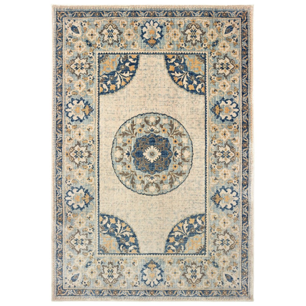 9'10inx12'10in Paxton Border Medallion Area Rug Ivory/Blue - Captiv8e Designs