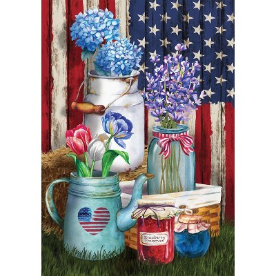 Rustic Patriotic Floral Garden Flag with Mason Jars
