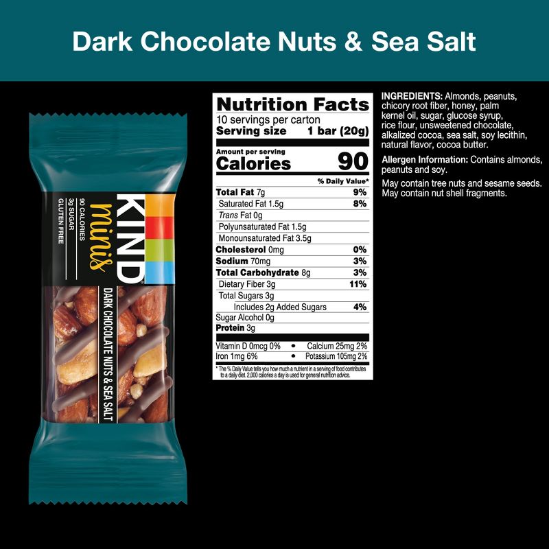 KIND Minis Dark Chocolate Nuts Sea Salt - 0.6 / 10ct, 4 of 11