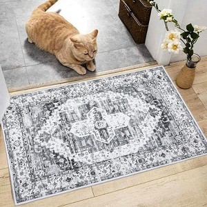 Washable Vintage Rug Non Slip Low Pile Rug Soft Retro Medallion Throw Floor Cover Foldable Indoor Carpet for Living Room Bedroom Playroom Nursery - 1 of 4