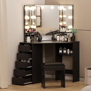 Vanity Desk with Mirror and Lights - Vanity with 3 Lighting Options, Adjustable Brightness, Vanity Set with 5 Sliding Drawers - 1 of 4